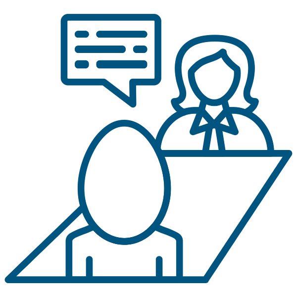Advisory board minutes icon showing two people in a meeting with a speech bubble