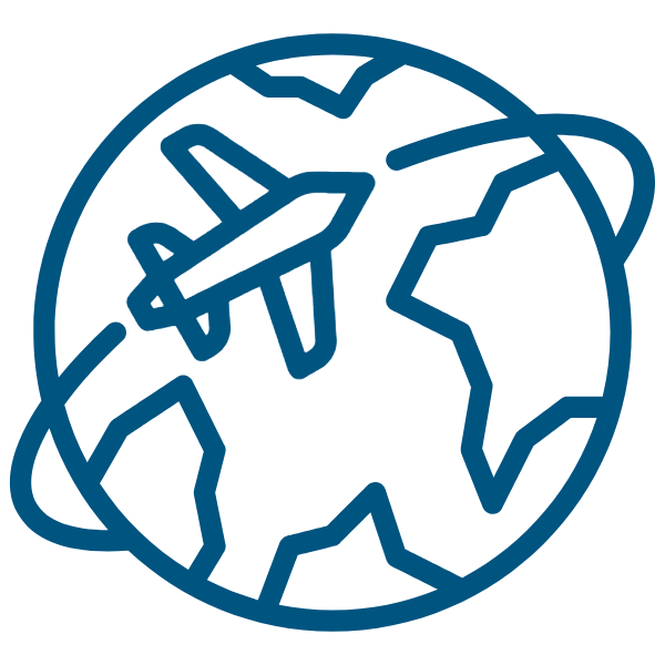 Trips icon showing a globe with an airplane